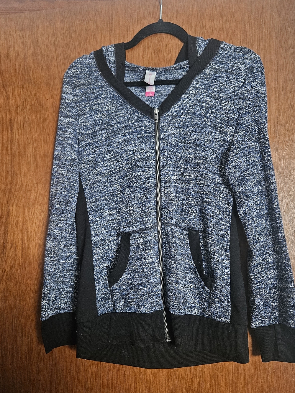 No Boundaries Blue and Black Zip Front Knit Hoodie Jacket